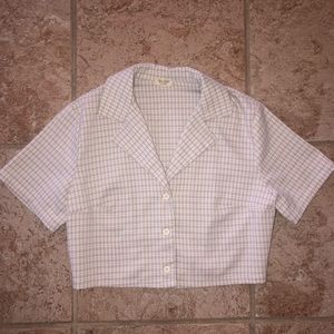 Cropped Plaid Collared Blouse
